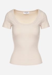 Born2be - Jasnobeżowy T-shirt z Bawełny z Okrągłym Dekoltem Efruna. Okazja: na co dzień. Kolor: beżowy. Materiał: bawełna. Styl: elegancki, casual #4