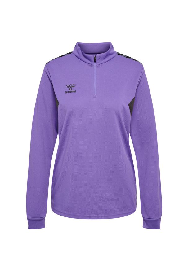 Damska bluza dresowa half zip Hummel Authentic. Kolor: szary, wielokolorowy, fioletowy. Materiał: dresówka. Sport: fitness