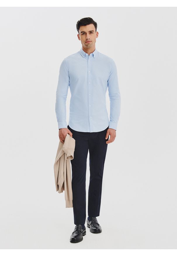 Pako Lorente - Niebieska koszula męska. Typ kołnierza: button down. Kolor: niebieski. Materiał: bawełna. Długość rękawa: długi rękaw. Długość: długie. Wzór: gładki