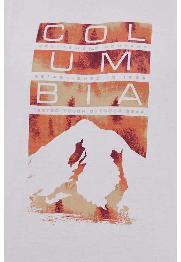 columbia - Columbia - T-shirt bawełniany. Okazja: na co dzień. Kolor: biały. Materiał: bawełna. Wzór: nadruk. Styl: casual