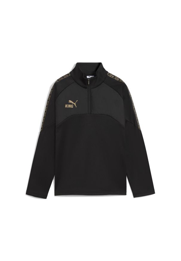 Puma - Młodzieżowa treningowa kurtka na zimę KING z zamkiem 1/4 PUMA Black Gold. Kolor: czarny, wielokolorowy, żółty. Sezon: zima. Sport: bieganie, piłka nożna