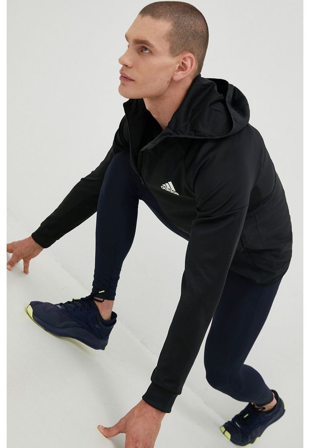 adidas Performance bluza treningowa kolor czarny z kapturem gładka. Typ kołnierza: kaptur. Kolor: czarny. Materiał: skóra, materiał. Długość rękawa: raglanowy rękaw. Wzór: gładki