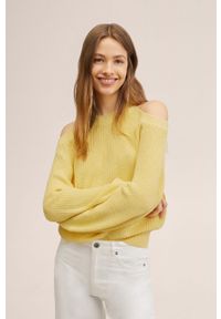Mango Kids sweter bawełniany dziecięcy Shoulder kolor żółty. Kolor: żółty. Materiał: bawełna. Wzór: gładki #3