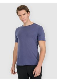 4f - 4F Koszulka trekkingowa z wełną merino męska - niebieska L. Okazja: na co dzień. Kolor: niebieski. Materiał: wełna. Styl: casual #1