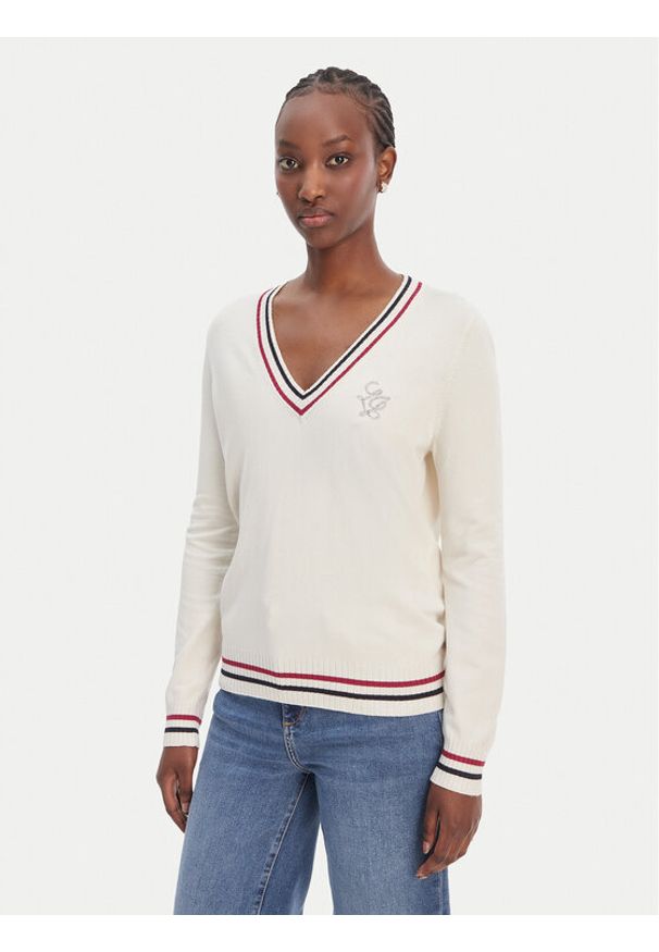 Liu Jo Sport Sweter TA6068 MS49I Biały Regular Fit. Kolor: biały. Materiał: wiskoza. Styl: sportowy