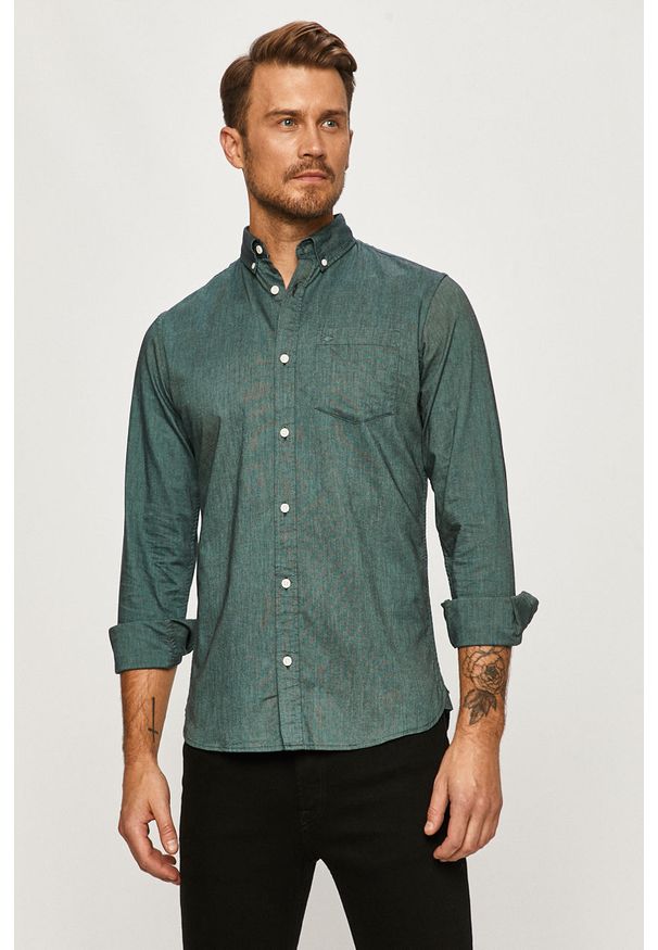 PRODUKT by Jack & Jones - Produkt by Jack & Jones - Koszula. Okazja: na co dzień. Typ kołnierza: button down. Kolor: zielony. Materiał: tkanina, bawełna. Długość: długie. Wzór: gładki. Styl: casual