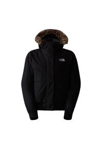 Kurtka The North Face Arctic Bomber 0A84IY4H01 - czarna. Kolor: czarny. Materiał: futro, materiał, puch, poliester. Wzór: aplikacja. Sezon: zima. Styl: klasyczny