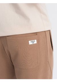 Ombre Clothing - Spodnie męskie dresowe typu jogger - brązowe V2. Okazja: na co dzień. Kolor: brązowy. Materiał: dresówka. Wzór: aplikacja. Styl: casual #8