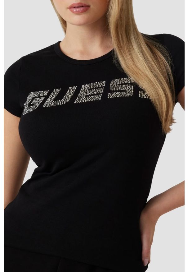Guess - GUESS Czarny damski t-shirt Kiara, Rozmiar L. Kolor: czarny