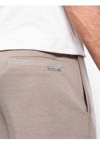 Ombre Clothing - Szorty męskie dresowe wykończone lamówka - beżowe V3 W360 - XL. Kolor: beżowy. Materiał: dresówka. Wzór: ze splotem