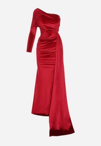 Born2be - Bordowa Asymetryczna Sukienka Maxi na Jedno Ramie Wistel. Kolor: czerwony. Typ sukienki: asymetryczne. Długość: maxi