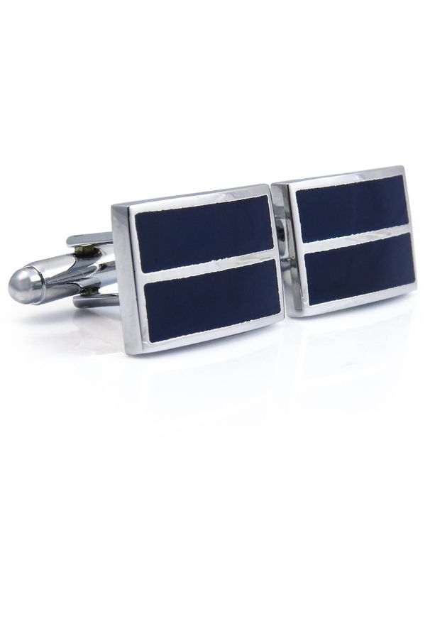 Modini - Granatowo-srebrne spinki do mankietów N104. Kolor: srebrny, wielokolorowy, niebieski