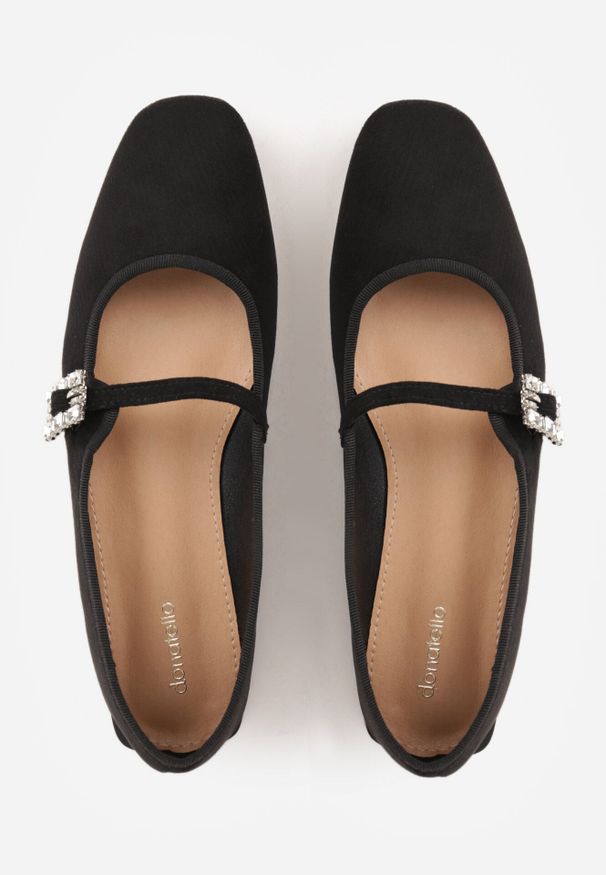 Born2be - Czarne Balerinki z Imitacji Zamszu z Paskiem z Biżuteryjną Klamerką Elintora. Okazja: do pracy, na co dzień, na spotkanie biznesowe. Zapięcie: pasek. Kolor: czarny. Materiał: zamsz. Styl: elegancki, biznesowy, klasyczny, casual