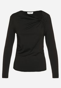 Born2be - Czarna Bluzka z Wiskozą Asymetrycznym Dekoltem Tatielis. Okazja: na co dzień. Kolor: czarny. Materiał: wiskoza. Styl: elegancki, casual