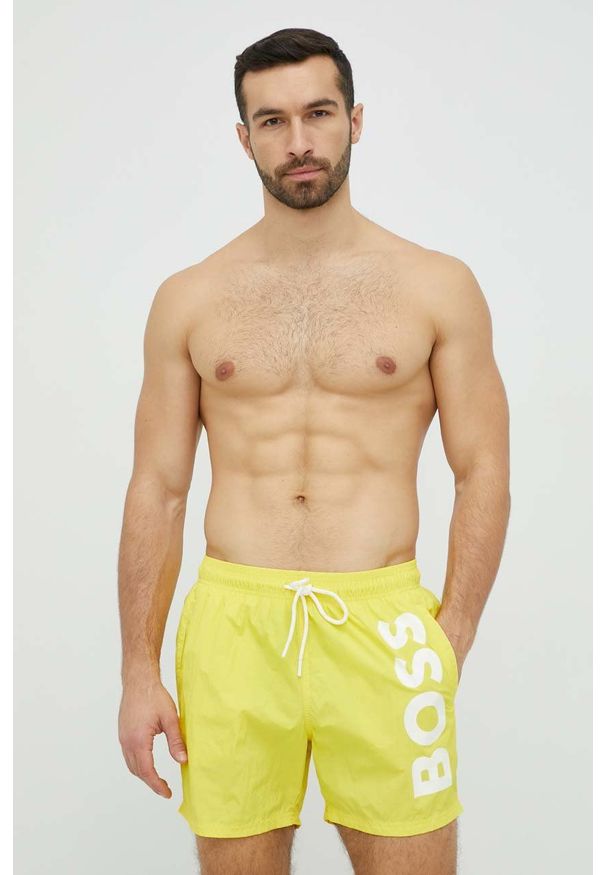 BOSS szorty kąpielowe kolor żółty. Kolor: żółty. Materiał: materiał
