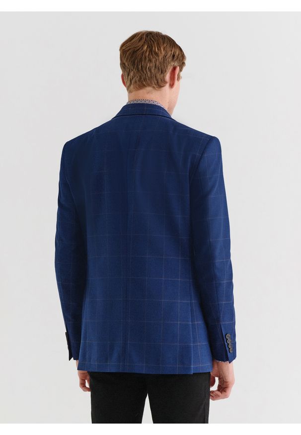 Pako Lorente - PAKO LORENTE – Granatowa marynarka casualowa w kratę. Okazja: na co dzień. Kolor: niebieski. Materiał: poliester, wełna, bawełna. Styl: casual