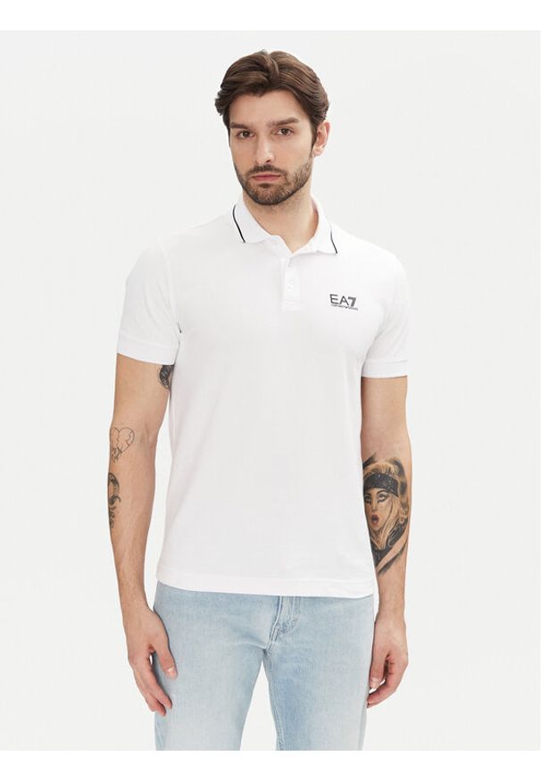 EA7 Emporio Armani Polo 8NPF16 PJVUZ 1100 Biały Slim Fit. Typ kołnierza: polo. Kolor: biały. Materiał: bawełna