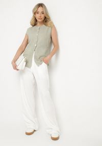 Born2be - Jasnozielona Rozpinana Kamizelka Sweterkowa z Wełną Quilzeki. Okazja: na co dzień. Kolor: zielony. Materiał: wełna. Styl: klasyczny, casual, elegancki #5