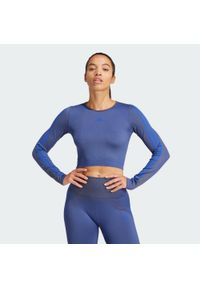 Adidas - Koszulka Knit Long Sleeve. Kolor: niebieski. Materiał: materiał. Długość rękawa: długi rękaw. Długość: krótkie. Sport: fitness