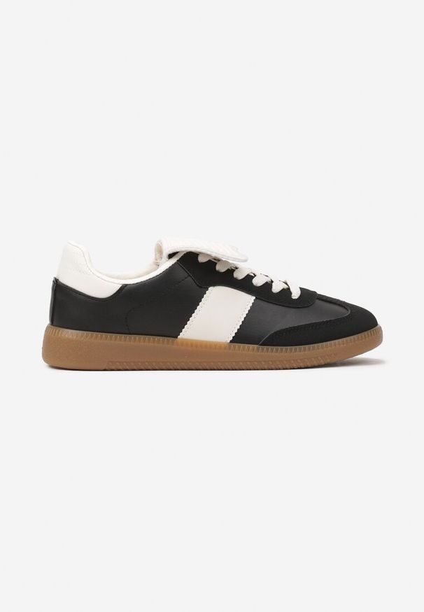 Born2be - Czarne Sneakersy na Płaskiej Podeszwie z Wywiniętym Językiem Felilora. Okazja: na co dzień. Kolor: czarny. Materiał: jeans. Obcas: na płaskiej podeszwie