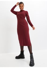 bonprix - Sukienka z połyskiem i sznurowaniem. Kolor: czerwony. Materiał: materiał. Długość: maxi