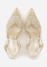 Renee - Złote Siateczkowe Czółenka na Szpilce VICES Ozdobione Cyrkoniami i Brokatem Orinelis. Zapięcie: sprzączka. Kolor: złoty. Materiał: satyna. Szerokość cholewki: normalna. Wzór: aplikacja. Obcas: na szpilce. Styl: glamour #6