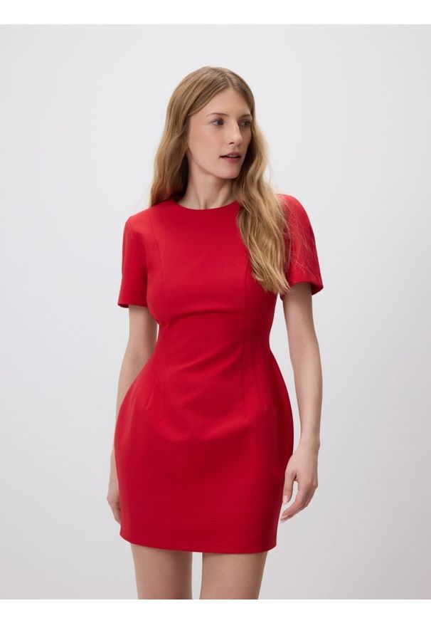 Reserved - Sukienka mini - czerwony. Kolor: czerwony. Materiał: bawełna, tkanina. Długość: mini