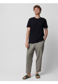 outhorn - Spodnie tkaninowe z lnem męskie - khaki. Kolor: brązowy. Materiał: tkanina, len #6