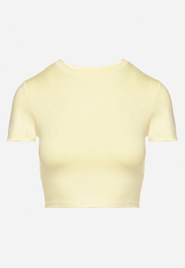 Born2be - Żółty T-shirt z Wiskozą o Dopasowanym Kroju Typu Crop Top Folirra. Okazja: na co dzień. Kolor: żółty. Materiał: wiskoza. Styl: klasyczny, casual