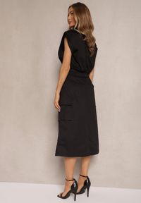 Renee - Czarny Komplet w Stylu Utility Koszula Cropped Bez Rękawów i Spódnica z Kieszeniami Notcha. Kolor: czarny