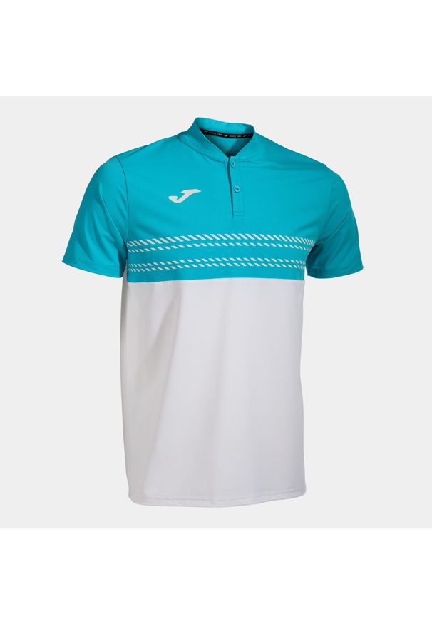 Koszulka męska Joma Smash Short Sleeve Polo white/blue XL. Typ kołnierza: polo. Kolor: biały, wielokolorowy, niebieski. Materiał: poliester