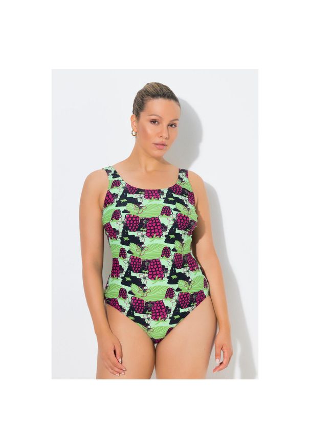 ULLA POPKEN - Damskie Strój kąpielowy jagody bez miękkich miseczek okrągły dekolt. Kolekcja: plus size. Kolor: wielokolorowy. Materiał: poliester, elastan, poliamid, materiał