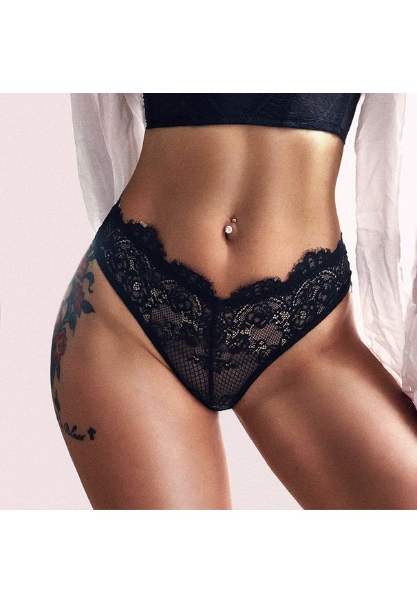 Intica - Stringi koronkowe z ozdobną gumką Lebbie. Kolor: szary. Materiał: koronka. Wzór: koronka