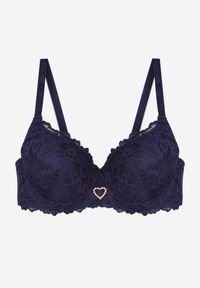 Renee - Granatowy Koronkowy Biustonosz Ozdobiony Cyrkoniowym Sercem Bothilei. Kolor: niebieski. Materiał: koronka. Wzór: aplikacja #4