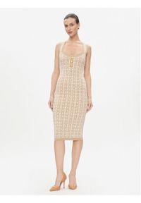 Elisabetta Franchi Sukienka dzianinowa AM-55Z-41E2-V460 Beżowy Slim Fit. Kolor: beżowy. Materiał: wiskoza
