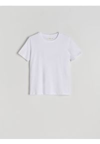 Reserved - T-shirt regular - biały. Kolor: biały. Materiał: dzianina, bawełna #1