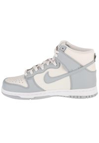 Nike - Buty sportowe Sneakersy damskie, Dunk High Bg. Kolor: biały. Materiał: guma, skóra, tkanina, materiał, syntetyk. Sport: turystyka piesza