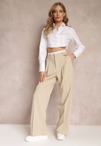 Renee - Beżowe Spodnie z Szerokimi Nogawkami w Kant Kavina. Okazja: na co dzień. Stan: podwyższony. Kolor: beżowy. Styl: klasyczny, elegancki, casual #5