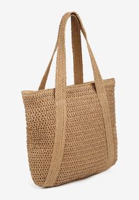 Born2be - Ciemnobeżowa Pleciona Torebka z Dwiema Rączkami Zanestra. Kolor: beżowy. Styl: elegancki, casual