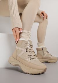 Renee - Ciemnobeżowe Sportowe Śniegowce Chunky na Platformie Ishweda. Kolor: beżowy. Materiał: jeans. Obcas: na platformie. Styl: sportowy #4