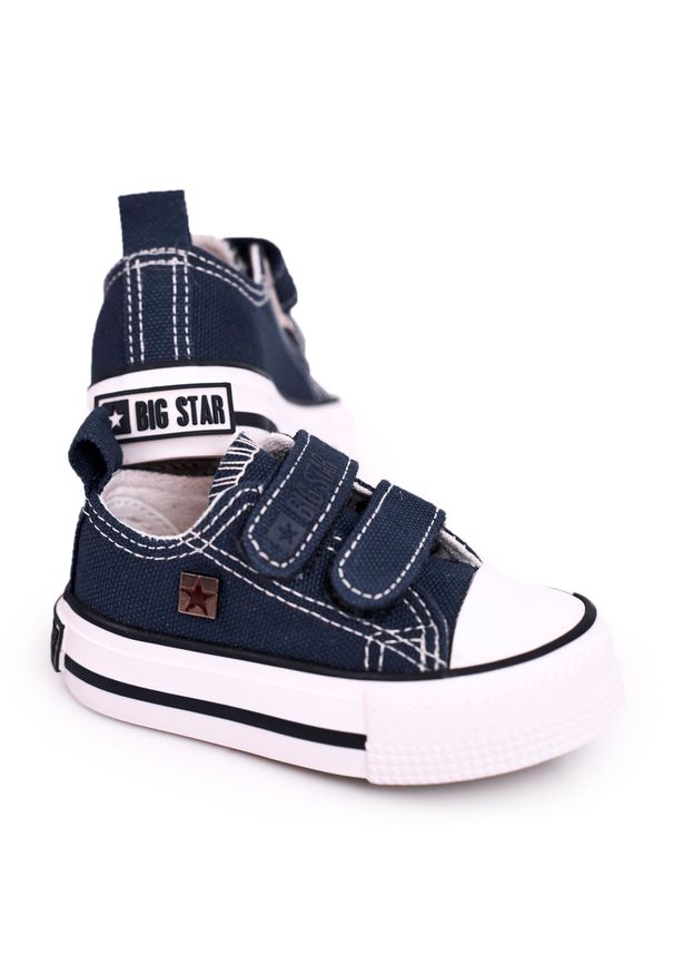 Big-Star - Dziecięce Niskie Trampki Na Rzepy Big Star HH374201 Granatowe. Zapięcie: rzepy. Kolor: niebieski. Materiał: materiał. Styl: klasyczny