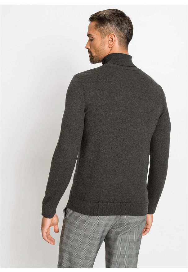 Sweter z golfem z kaszmirem bonprix ciemnoszary melanż. Typ kołnierza: golf. Kolor: szary. Materiał: materiał, bawełna, kaszmir. Wzór: melanż. Styl: elegancki