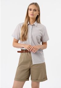 Volcano - Koszula damska w paski C-FIDA. Materiał: jeans, materiał, bawełna. Długość rękawa: krótki rękaw. Długość: krótkie. Wzór: paski. Sezon: wiosna, lato, jesień, zima. Styl: klasyczny #1