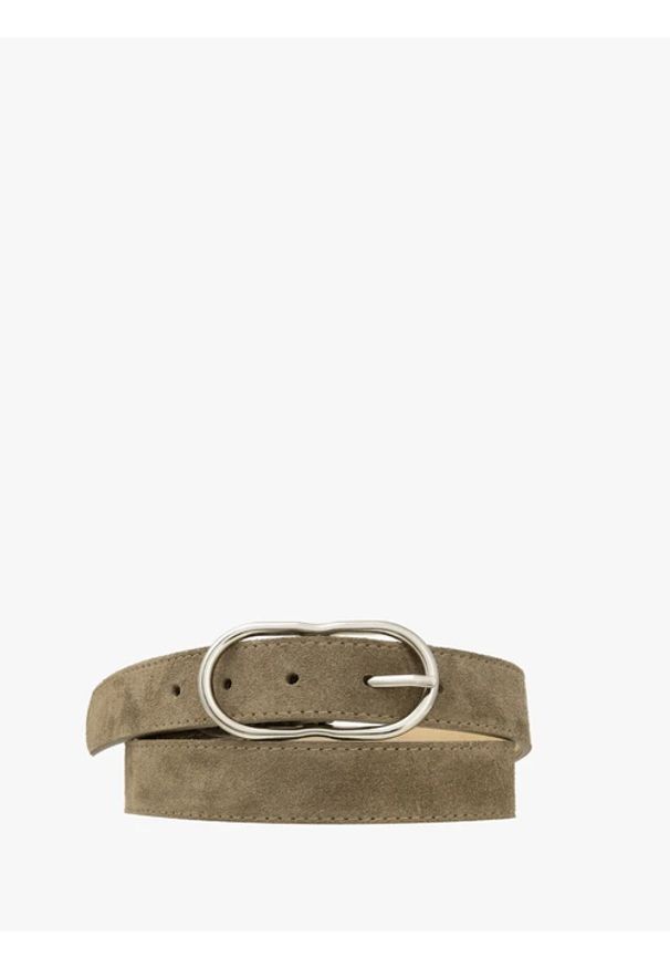 Ryłko - Ciemnobeżowy pasek ze srebrną klamrą. Kolor: beżowy. Materiał: welur, skóra