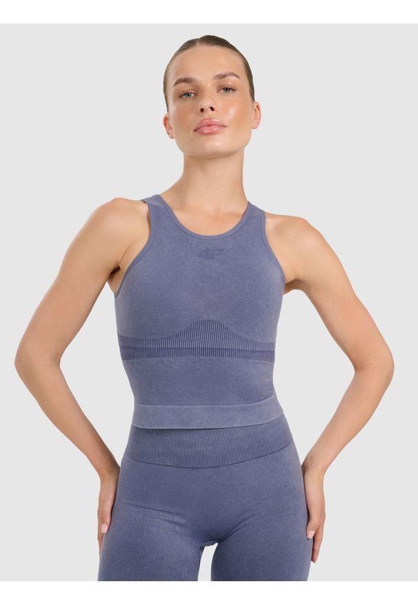4f - 4F Top do jogi i pilatesu slim szybkoschnący damski - granatowy XS/S. Kolor: niebieski. Materiał: guma, włókno, elastan, materiał. Sport: joga i pilates