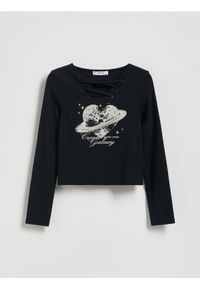Reserved - Koszulka z nadrukiem - czarny. Kolor: czarny. Materiał: dzianina, bawełna. Długość: krótkie. Wzór: nadruk #1