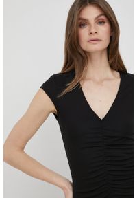 Armani Exchange sukienka 3LYAAK.YJ2UZ kolor czarny mini dopasowana. Kolor: czarny. Materiał: dzianina. Długość rękawa: krótki rękaw. Wzór: gładki. Typ sukienki: dopasowane. Długość: mini #6