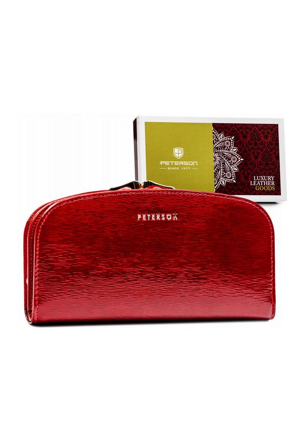 Peterson - Portfel damski PETERSON PTN 42123-SH RED czerwony. Kolor: czerwony. Materiał: skóra, lakier. Wzór: gładki