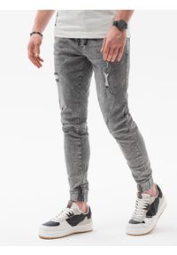 Ombre Clothing - Spodnie męskie jeansowe P1081 - grafitowe - XXL. Kolor: szary. Materiał: jeans. Styl: sportowy