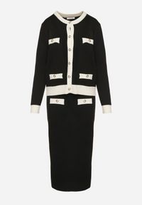 Born2be - Czarno-Biały Dzianinowy Komplet z Bawełną Kardigan i Spódnica Amantta. Kolor: czarny. Materiał: dzianina, bawełna #4